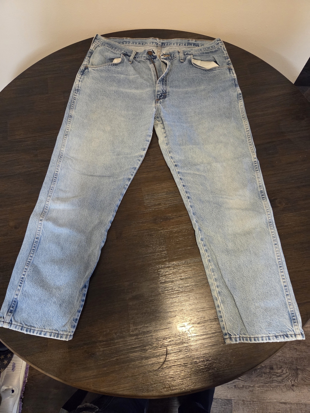 Rustler‎ Mens Straight Leg Jeans Light Wash Denim Workwear Blue 35x29